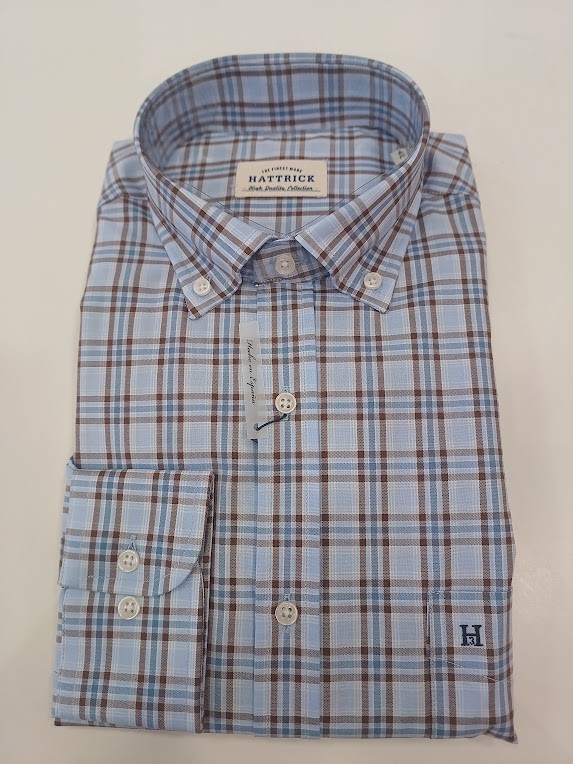 Camisa de cuadros azul con bolsillo regular fit hattrick